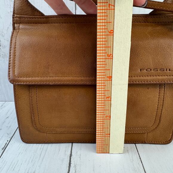 VTG Fossil Brown Camel Leather Double Flap Saddle Crossbody Bag Organizer - Picture 12 of 15